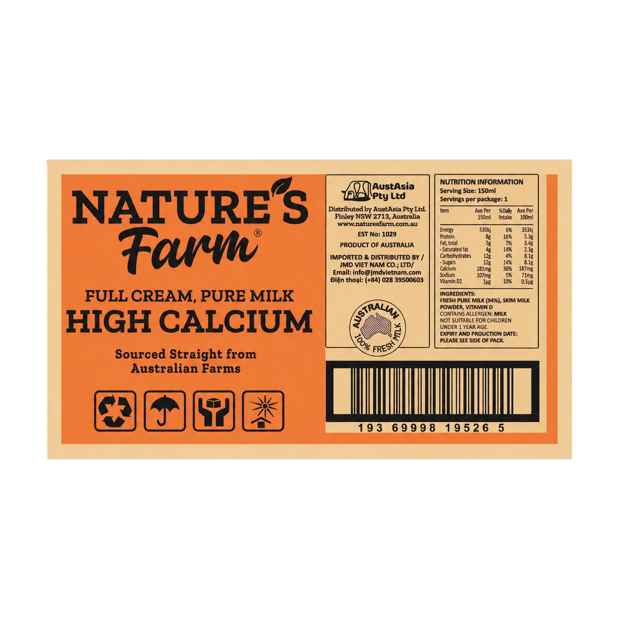 Thùng sữa tươi Nature's Farm giàu canxi 150ml
