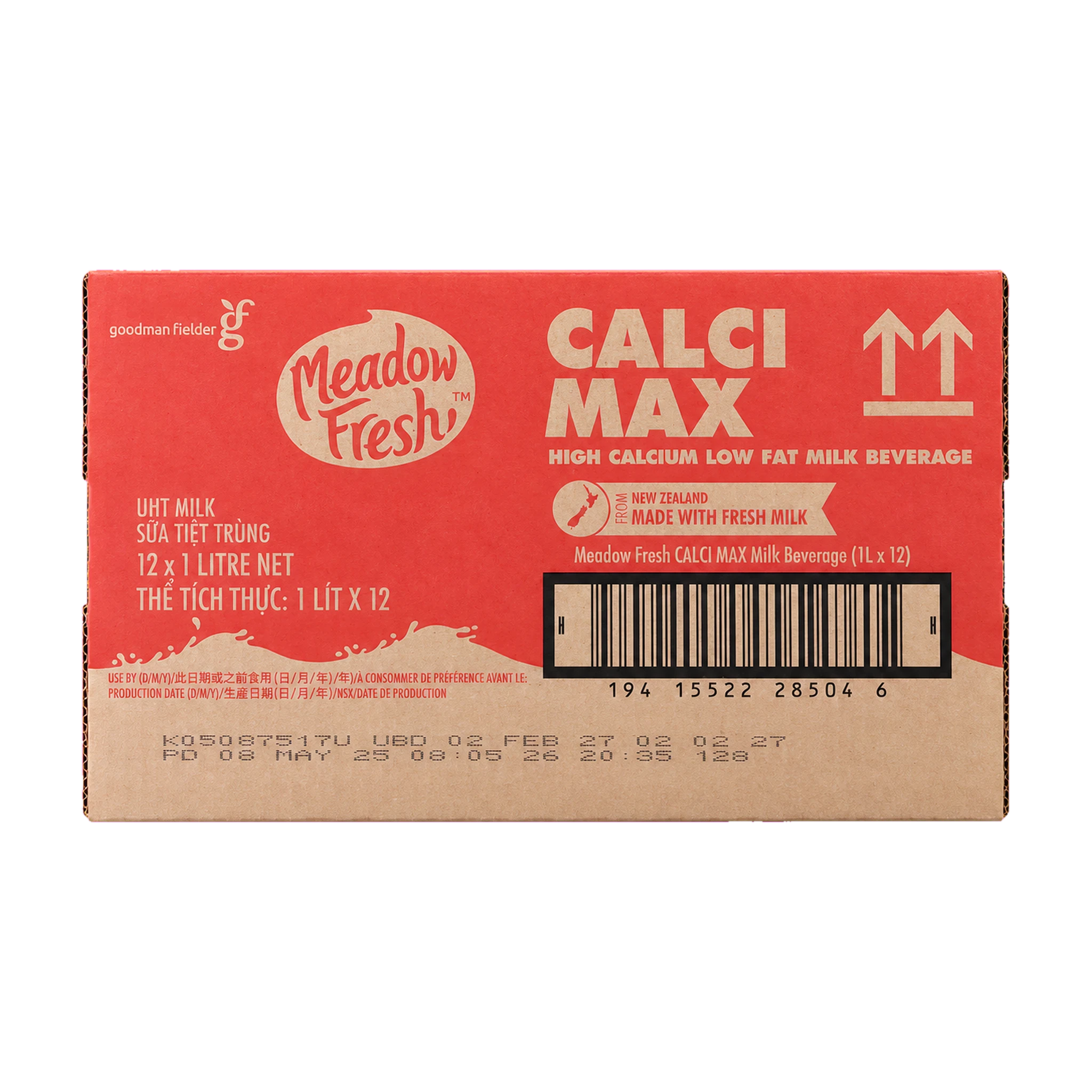 Thùng 12 hộp sữa Meadow Fresh Calci Max 1L