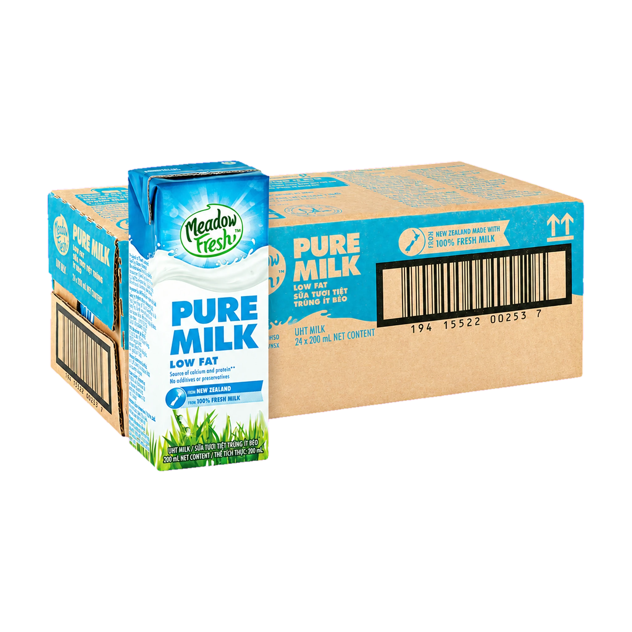 Thùng 24 hộp sữa tươi Meadow Fresh ít béo 200ml